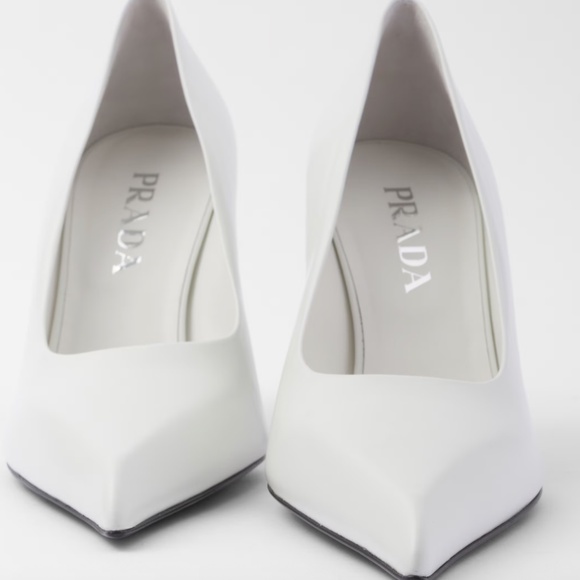 Prada Leather White Pumps Contemporary Pointed To Elegant Shoes Heels Size 40.5 - Picture 3 of 11